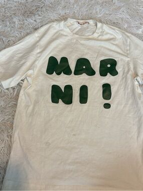 Kids Marni White Tee with Green Logo